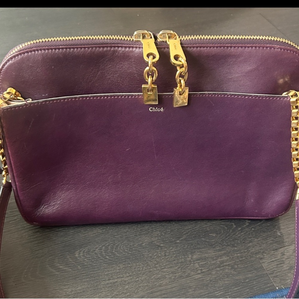 Chloe Lucy Purple Leather Shoulder Bag with Gold Hardware